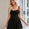 Women's Fashion Summer Solid Color Pleated Design Lace-Up Halter Dresses